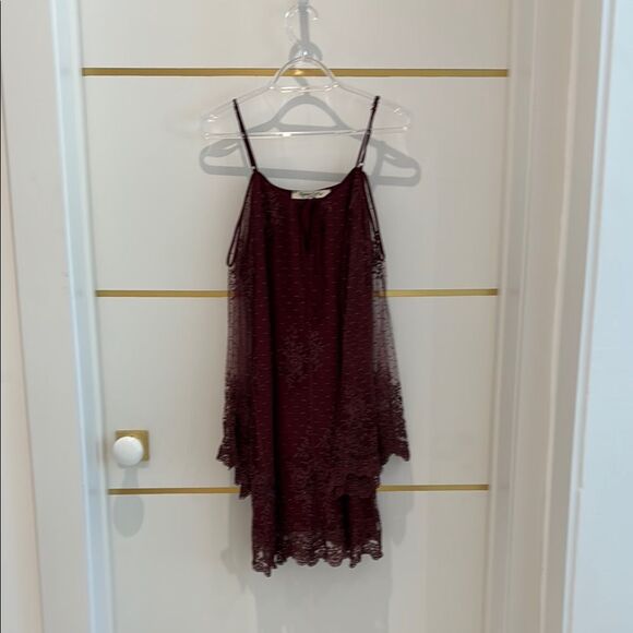 RAMONA LA RUE burgundy lace over chiffon off shoulder boho party dress S - Picture 4 of 9